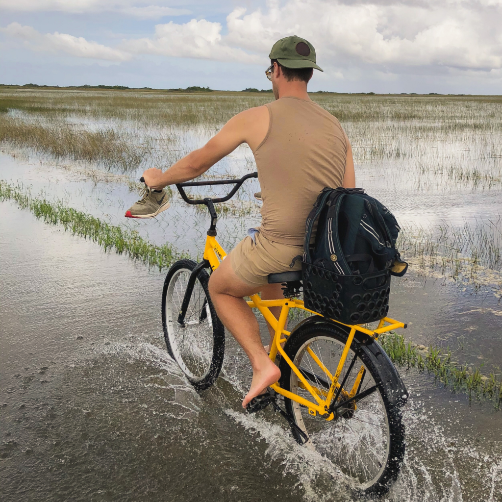 Biking through water in Everglades National Park, Shark Valley bike trail