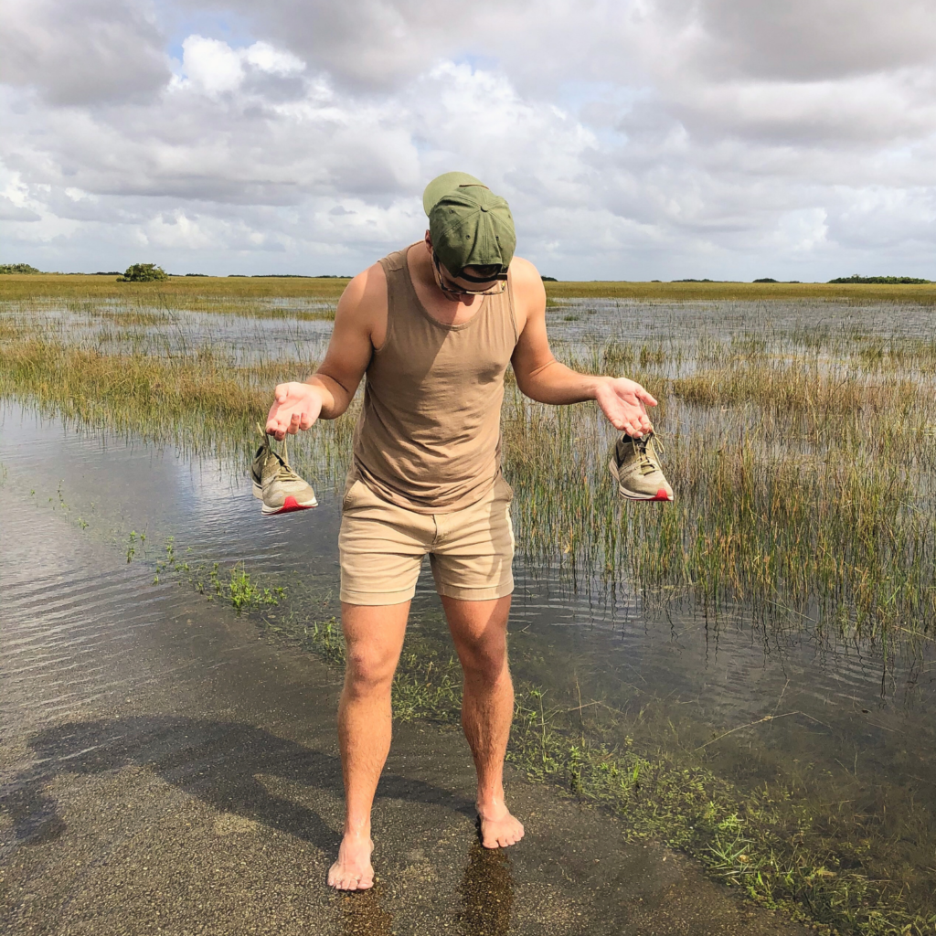 Soaking wet sneakers from biking the Shark Valley bike trail, Everglades National Park