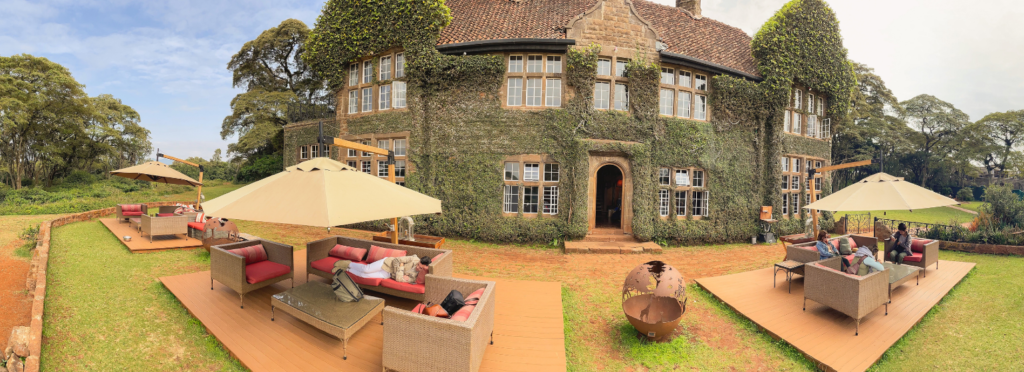 panoramic view of giraffe manor outside of Nairobi, Kenya