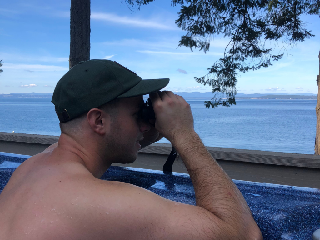 Looking for whales from our private hot tub.