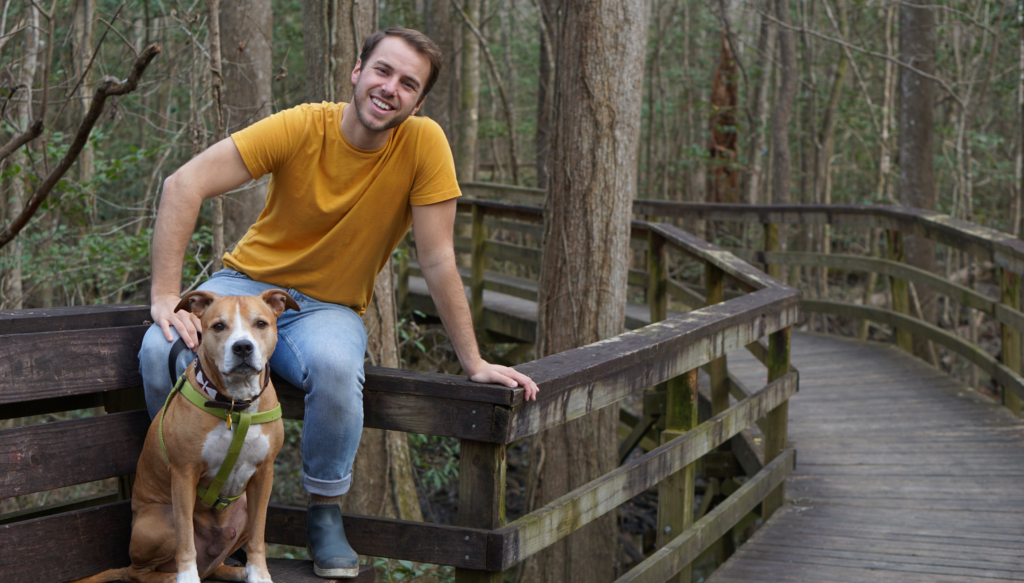 Dog on Congaree National Park's boardwalk loop