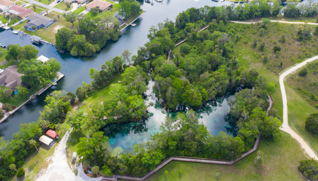 Aerial view of Three Sisters Springs